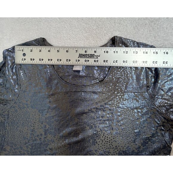 Chico's Womens Metallic Leopard Print Long Sleeve Top Size 2, Large Gray Stretch - Picture 5 of 7